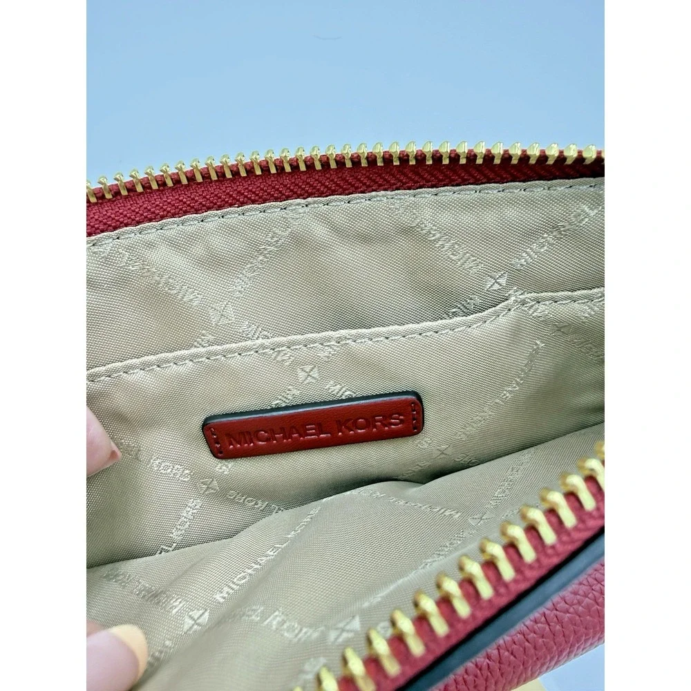 Michael Kors Jet Set Small Convertible Wristlet Pebbled Leather Cherry Red NWT‎